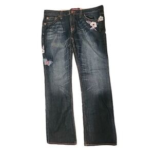 Boho Butterfly and Flower Embroidered Jeans Jimmy'z Surf Company 13/14 36 Waist